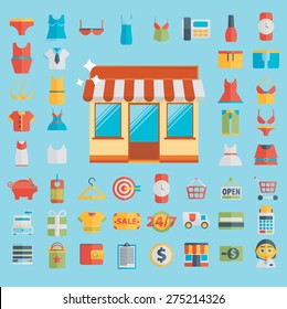 Set of shopping icons in flat design