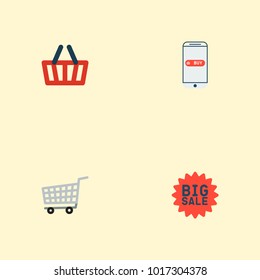 Set of shopping icons flat style symbols with advertising, mobile, shopping cart and other icons for your web mobile app logo design.