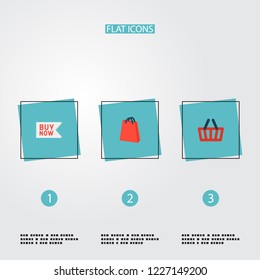 Set of shopping icons flat style symbols with badge, basket, bag and other icons for your web mobile app logo design.