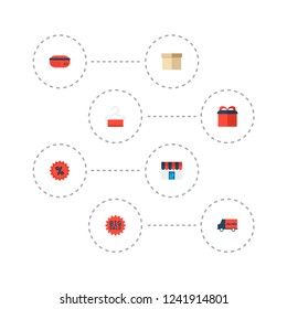Set of shopping icons flat style symbols with advertising, sale, delivery and other icons for your web mobile app logo design.