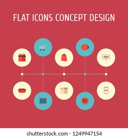 Set of shopping icons flat style symbols with wallet, online, bag and other icons for your web mobile app logo design.