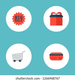 Set of shopping icons flat style symbols with shopping cart, gift, credit card and other icons for your web mobile app logo design.