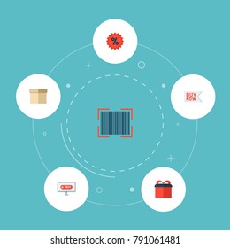 Set of shopping icons flat style symbols with gift, badge, bar code and other icons for your web mobile app logo design.
