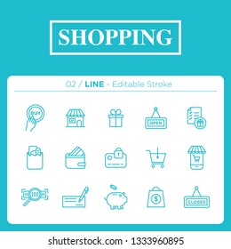 set of shopping icons in line