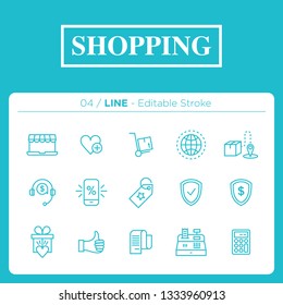 set of shopping icons in line