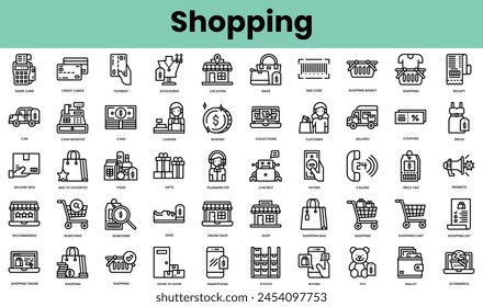 Set of shopping icons. Linear style icon bundle. Vector Illustration