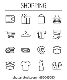 Set of shopping icons in modern thin line style.  High quality black outline commerce symbols for web site design and mobile apps. Simple shopping pictograms on a white background.