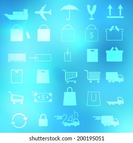 Set of shopping icons on abstract backgrounds