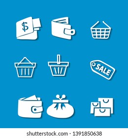 Set of shopping icons on blue background
