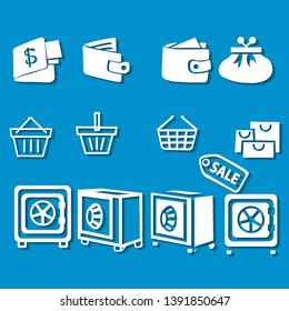 Set of shopping icons on blue background