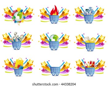 set of shopping icons and signs