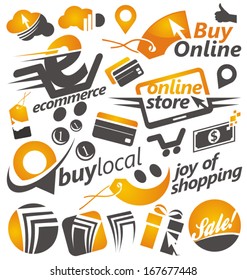 Set of shopping icons, signs, badges, labels logos and symbols. 