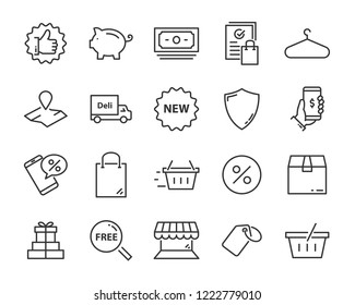 set of shopping icons, such as delivery, e-commerce, service, price, pay, sale
