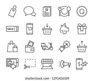 set of shopping icons, such as shop, pay, marketing, e-commerce, sale