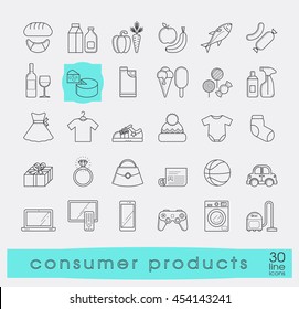 Set of shopping icons. Various shopping products. Premium quality outline symbol collection.