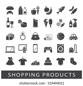 Set of shopping icons. Various shopping products. Premium quality symbol collection.
