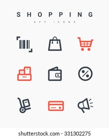 Set of shopping line vector icons for websites and mobile minimalistic flat design. Collection modern trend concept design style illustration symbol. Isolated minimal single flat icons
