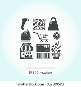 Set of shopping line vector icons