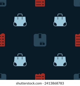 Set Shopping list, Carton cardboard box and Paper shopping bag on seamless pattern. Vector