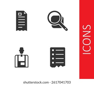 Set Shopping list, Financial check, Seller and Magnifying glass icon. Vector
