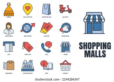 Set of Shopping malls icon logo vector illustration. Online supermarket pack symbol template for graphic and web design collection