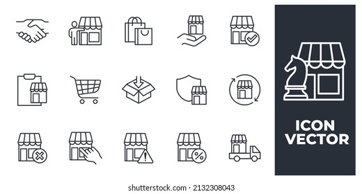 conjunto de plantillas de símbolos de elementos de compras y mercado para la colección de diseños gráficos y web ilustración vectorial