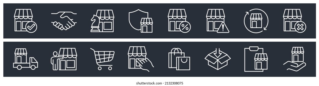conjunto de plantillas de símbolos de elementos de compras y mercado para la colección de diseños gráficos y web ilustración vectorial