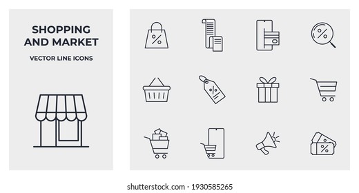 Set of Shopping and Market icon. Store pack symbol template for graphic and web design collection logo vector illustration