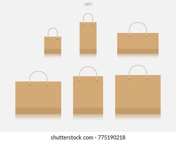 Set of shopping paper bag on white background. Vector illustration.