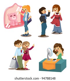 set of shopping people
