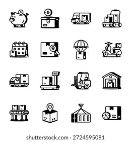 Set of Shopping and Purchasing Line Style Icons 