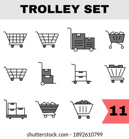 Set Of Shopping Or Push Cart Icon In Grey And White Color.
