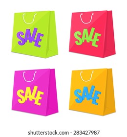 Set of shopping sale bag icons. Colorful Vector illustration. Discount concept.