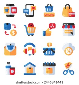 Set von Einkaufs- und Ausgaben-Flat-Icons

