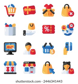 Set of Shopping and Spending Flat Icons

