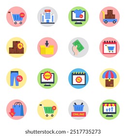 Set of Shopping and Spending Flat Icons 

