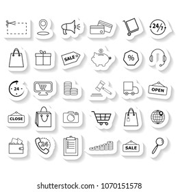 Set shopping stickers icons