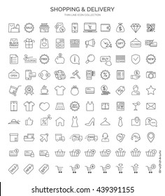 Set of shopping thin line web icon isolated on white background. Vector design elements, business signs, logos, identity, labels and other branding objects for your business. Vector Illustration