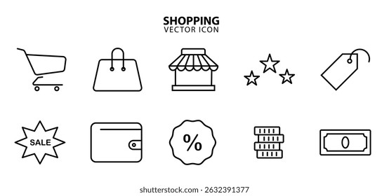Set von Einkaufsvektorsymbol auf Weiß einzeln