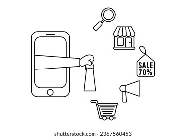 Juego de iconos vectores de compras, negro y blanco