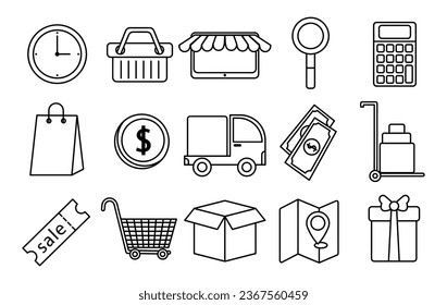 Set of Shopping Vector Icons, Black and White