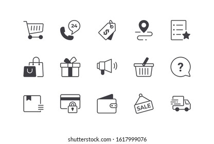 Set of Shopping Vector Icons. Editable Stroke. 64x64 Pixel Perfect