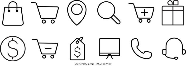 Set of Shopping vector line icons set, Shopping bag icons,shopping cart actions, Contains icons as mobile shopping cart vector,

