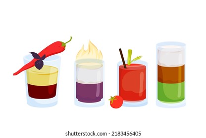 Set of short cocktails. Alcohol beverages, cocktail party, bar menu, club celebrating drinks vector illustration