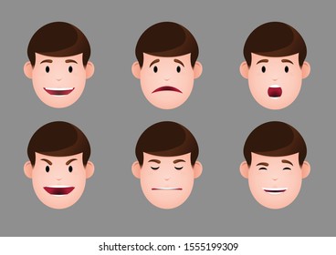 Set of short hair men emotions. Vector illustration design. Character design.