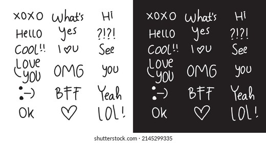 Set of short message isolated on white background. black line on text short message