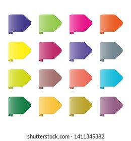 Set of short multi-colored bookmark arrows with space for text