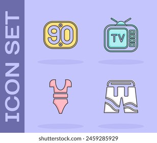 Set Short or pants, 90s Retro, Swimsuit and tv icon. Vector