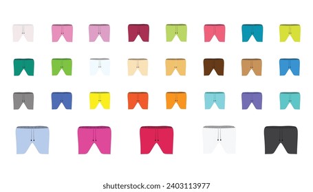 set of short pants in different colors isolated on white background