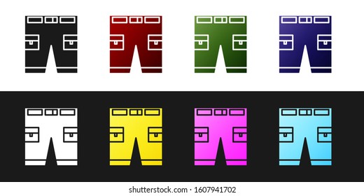 Set Short or pants icon isolated on black and white background.  Vector Illustration